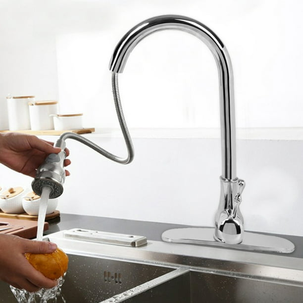 Details about   Kitchen Sink Faucet Swivel Spout Pull Down Sprayer Brushed Mixer Single Handle